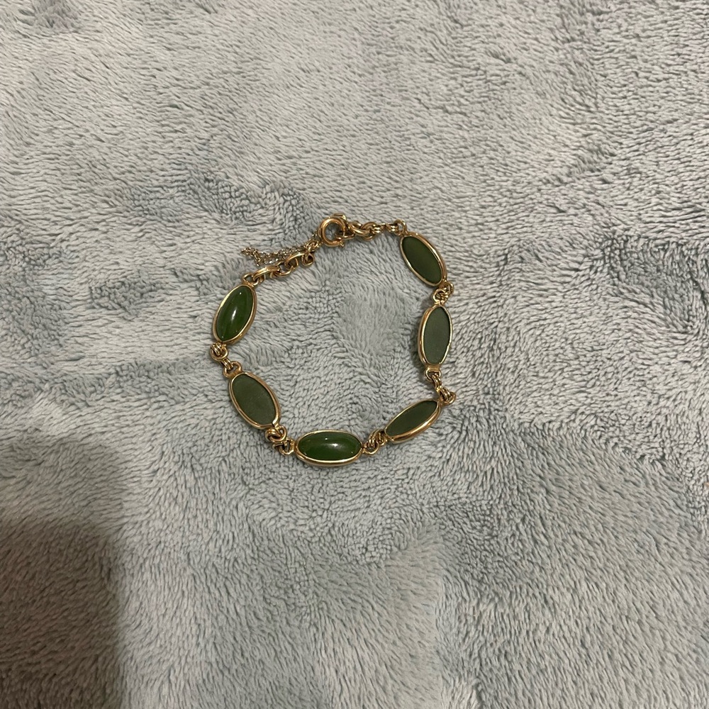12K Gold-Filled Gold Nephrite Jade  Bracelet - Picture 2 of 3